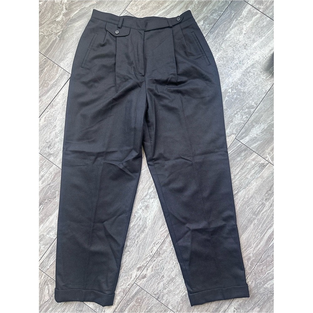 Lauren Ralph Lauren Petite 12P Black 100% Wool Dress Pants High Rise Cuffed 0146